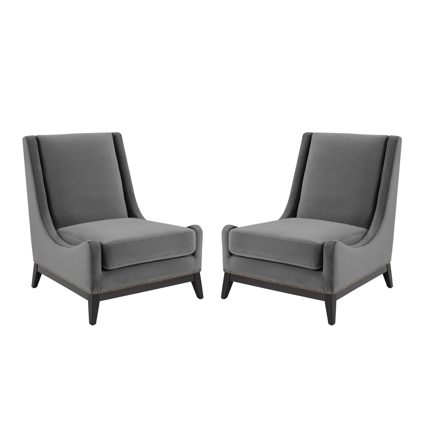 Confident Lounge Chair Upholstered Performance Velvet Set of 2 Gray EEI-4487-GRY