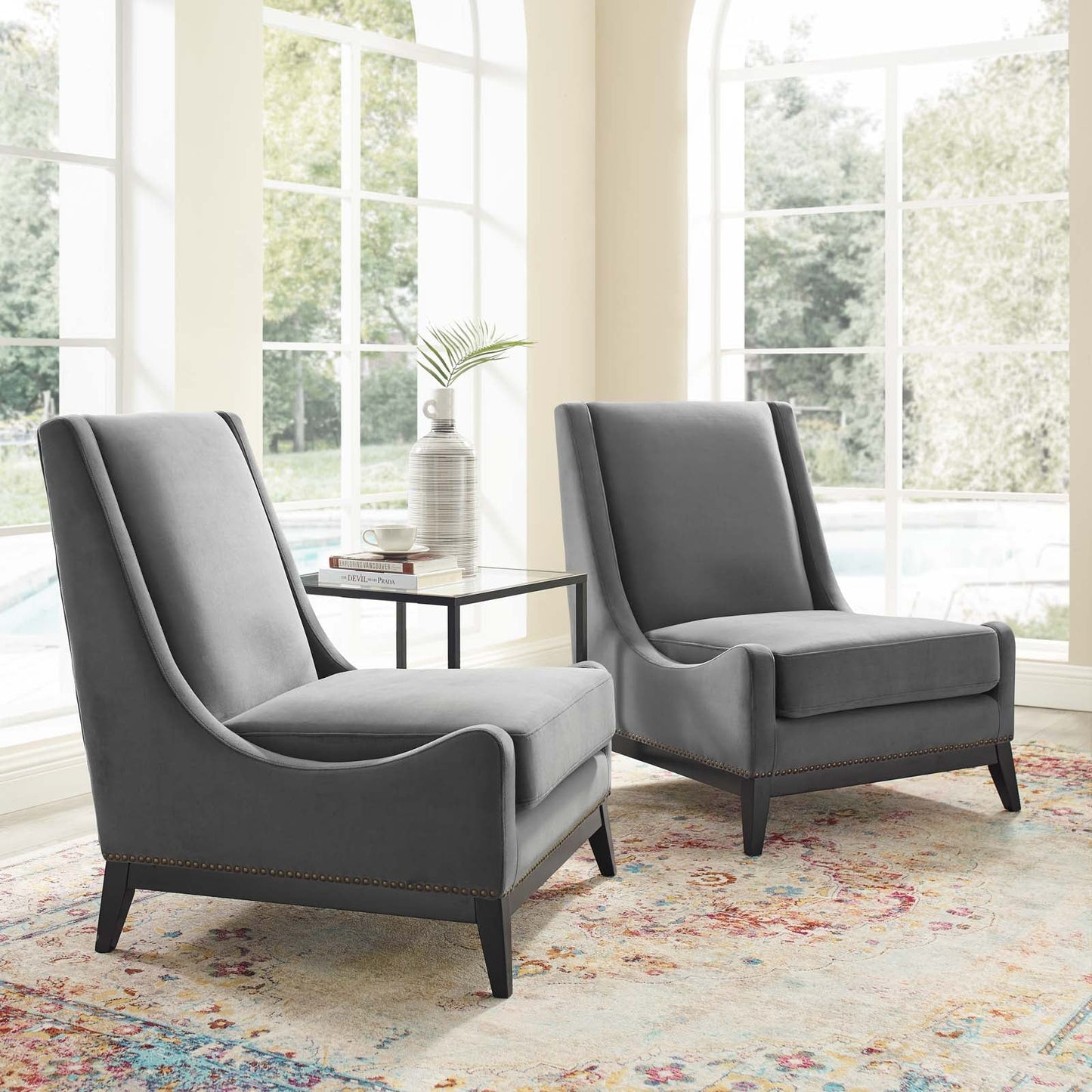 Confident Lounge Chair Upholstered Performance Velvet Set of 2 Gray EEI-4487-GRY