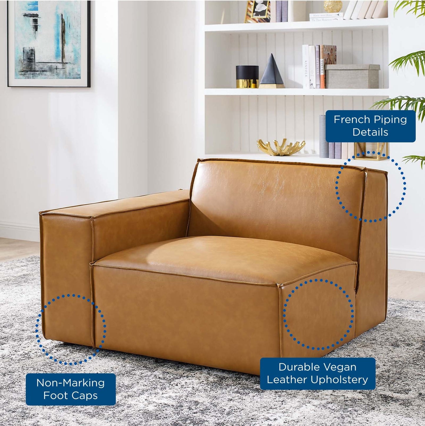 Restore Left-Arm Vegan Leather Sectional Sofa Chair Tan EEI-4492-TAN