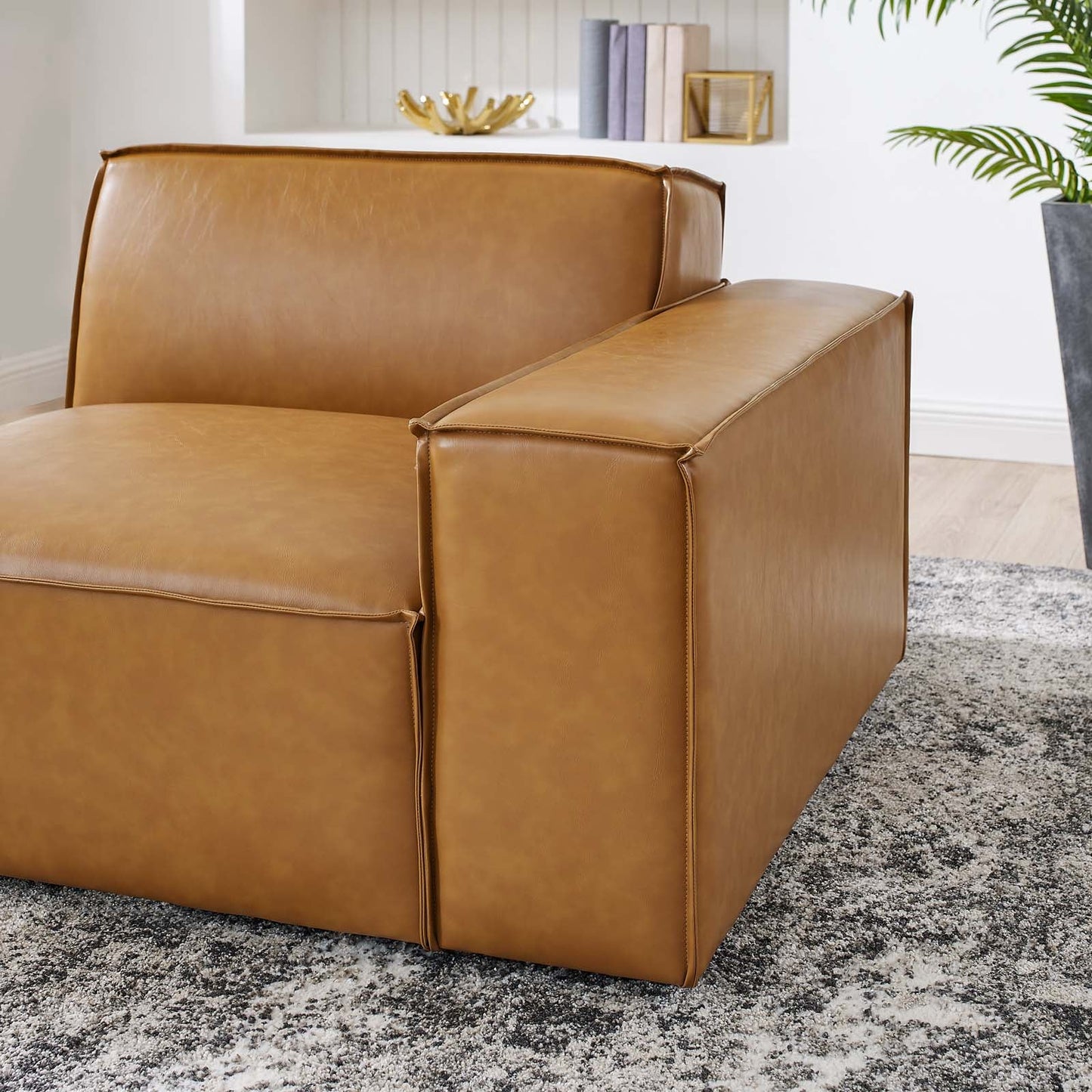 Restore Right-Arm Vegan Leather Sectional Sofa Chair Tan EEI-4493-TAN