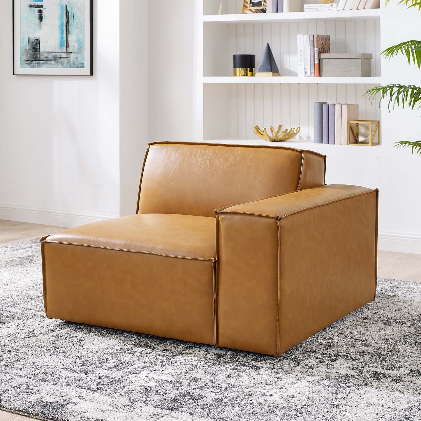 Restore Right-Arm Vegan Leather Sectional Sofa Chair Tan EEI-4493-TAN