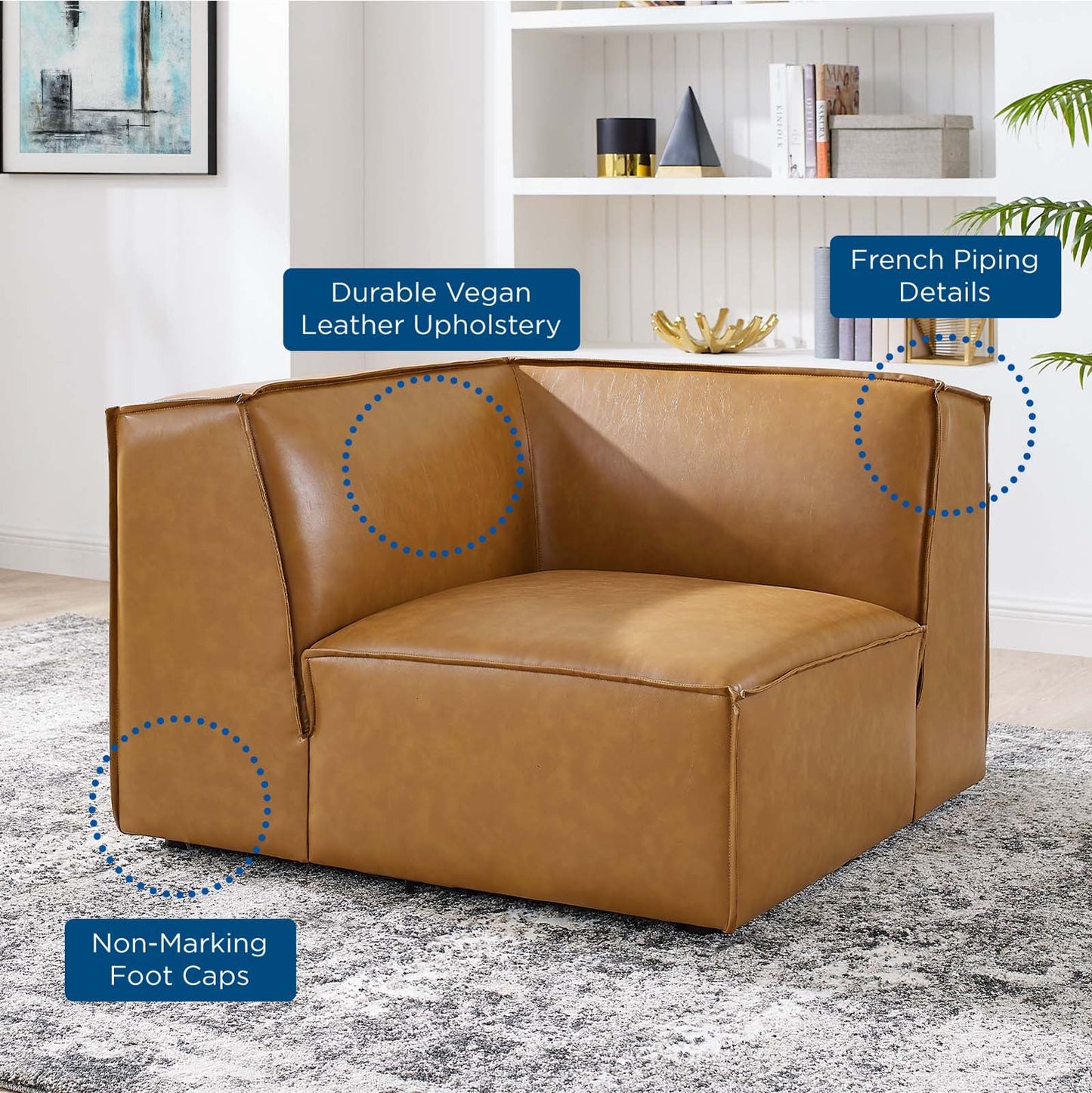 Restore Vegan Leather Sectional Sofa Corner Chair Tan EEI-4494-TAN