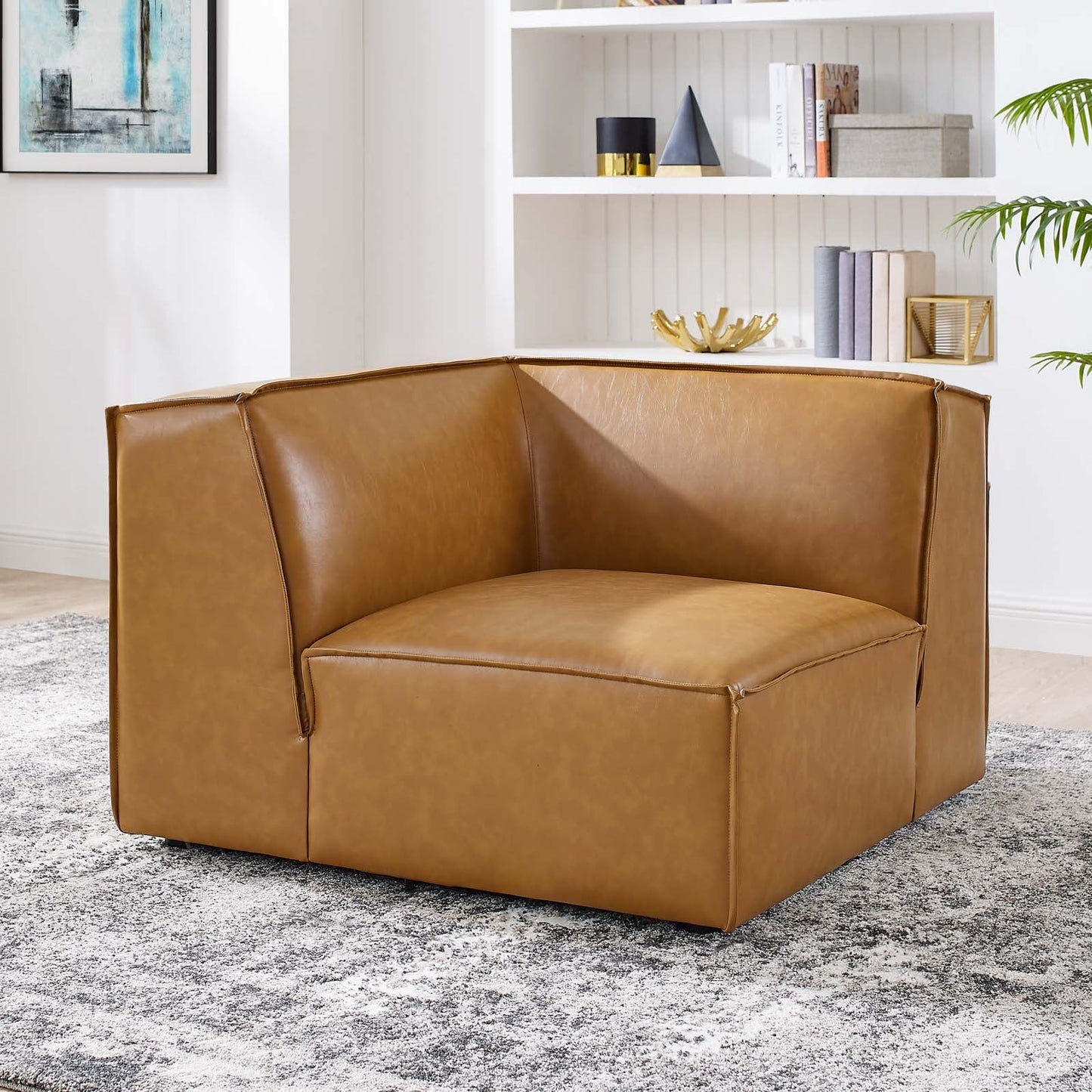 Restore Vegan Leather Sectional Sofa Corner Chair Tan EEI-4494-TAN