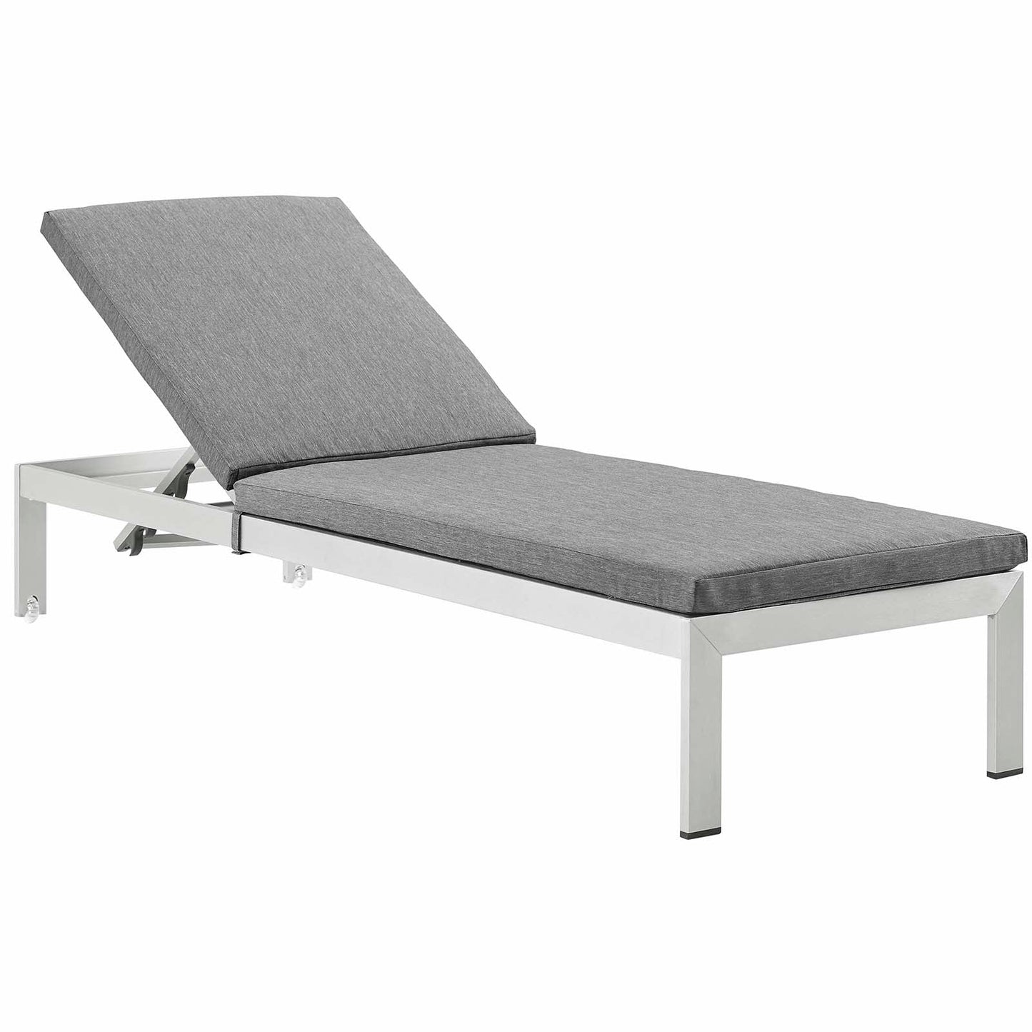 Shore Outdoor Patio Aluminum Chaise with Cushions Silver Gray EEI-4501-SLV-GRY