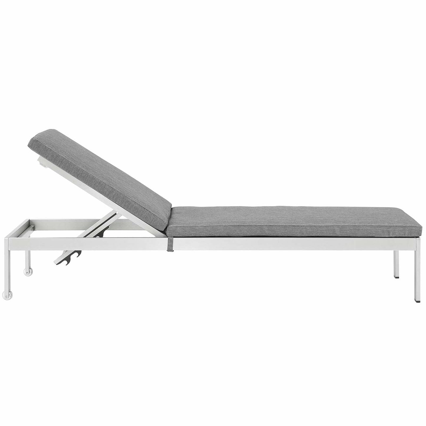 Shore Outdoor Patio Aluminum Chaise with Cushions Silver Gray EEI-4501-SLV-GRY