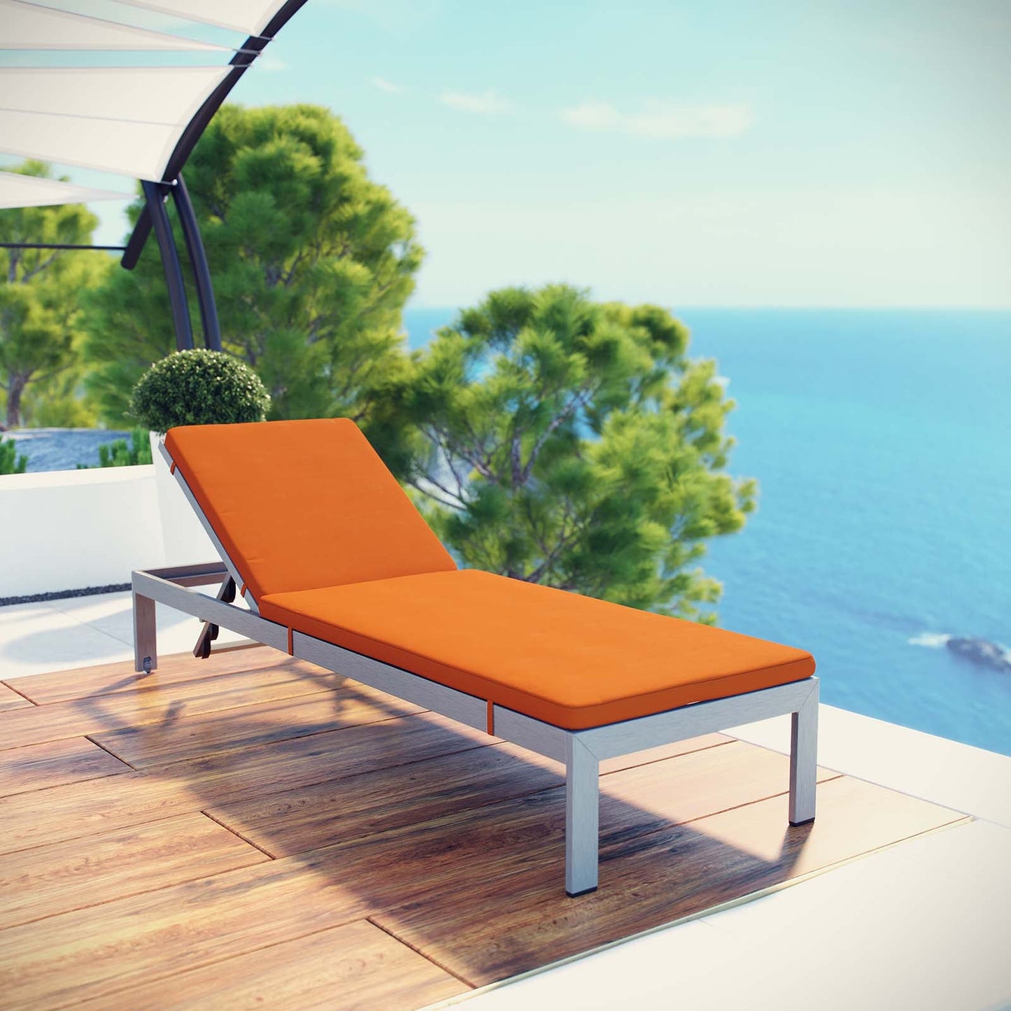 Shore Outdoor Patio Aluminum Chaise with Cushions Silver Orange EEI-4501-SLV-ORA