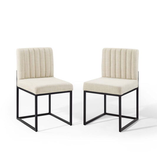 Carriage Dining Chair Upholstered Fabric Set of 2 Black Beige EEI-4508-BLK-BEI