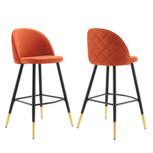 Cordial Performance Velvet Bar Stools - Set of 2 Orange EEI-4527-ORA