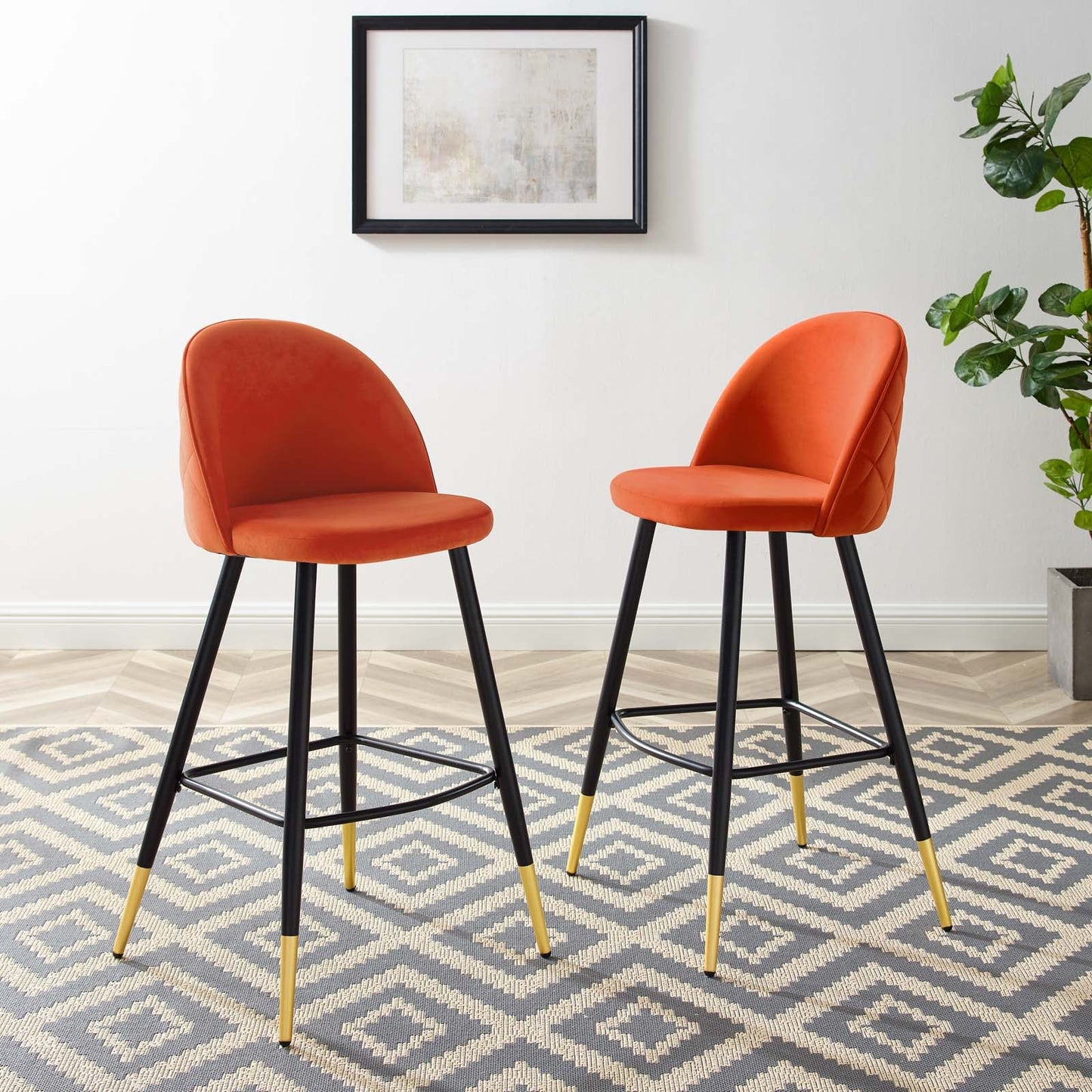 Cordial Performance Velvet Bar Stools - Set of 2 Orange EEI-4527-ORA