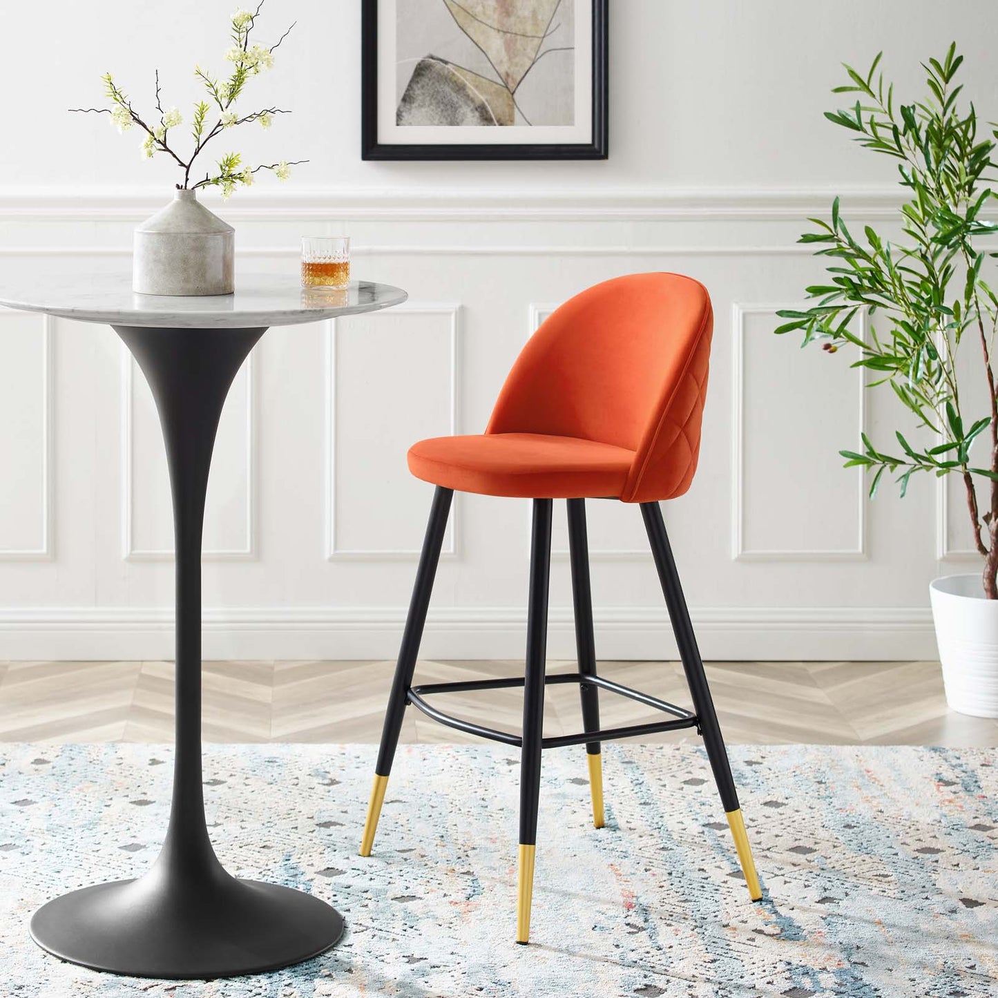 Cordial Performance Velvet Bar Stools - Set of 2 Orange EEI-4527-ORA