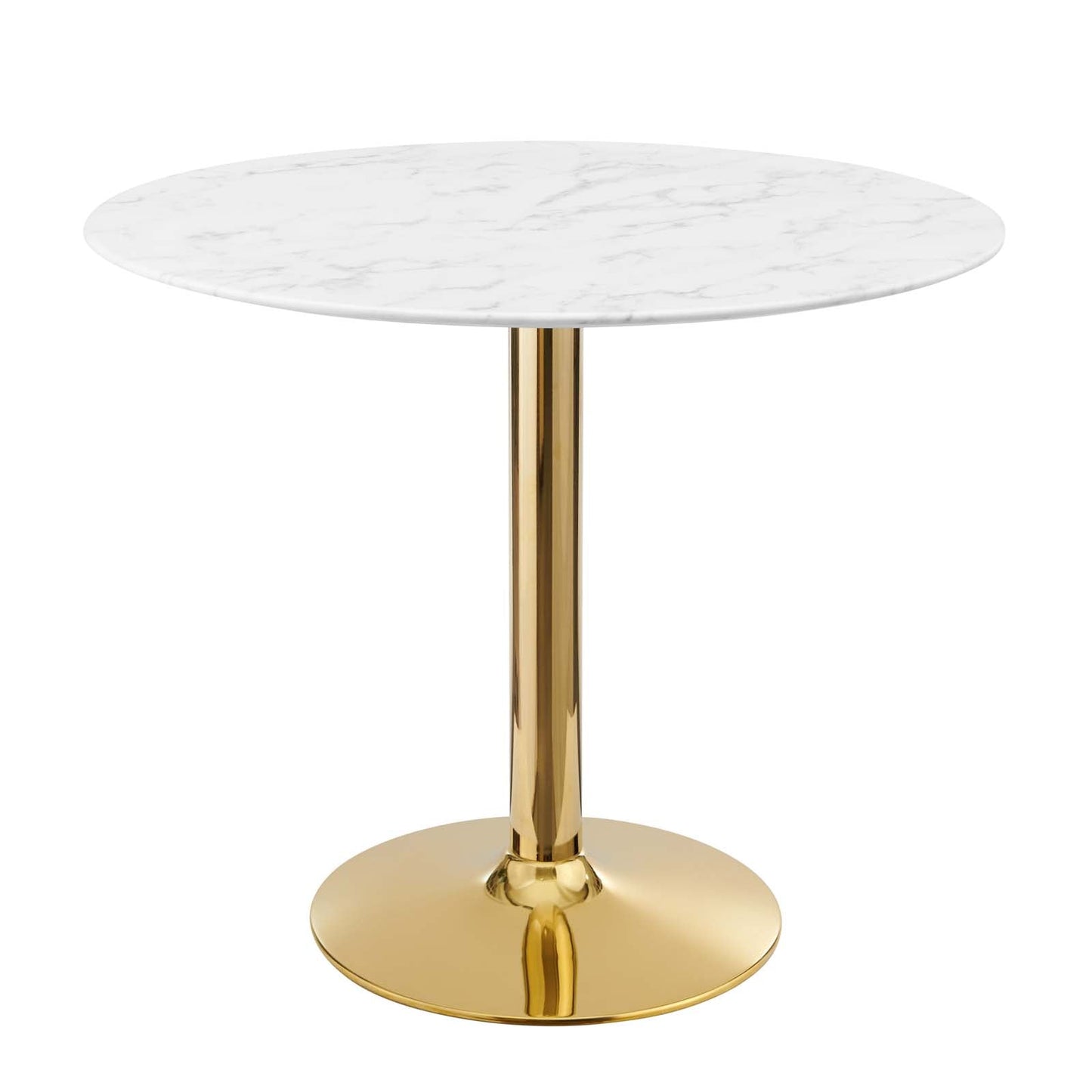 Verne 35" Artificial Marble Dining Table Gold White EEI-4549-GLD-WHI