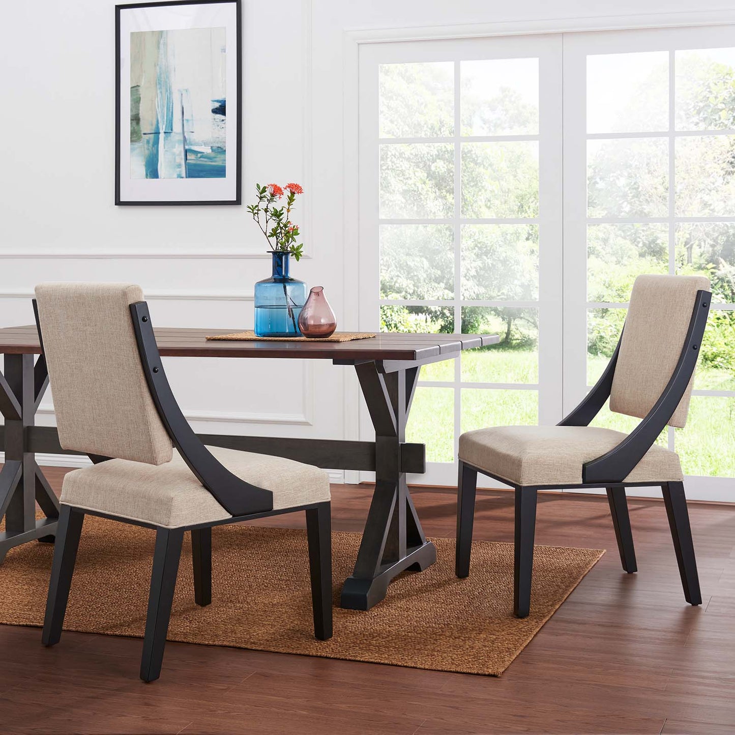 Cambridge Upholstered Fabric Dining Chairs - Set of 2 Beige EEI-4553-BEI