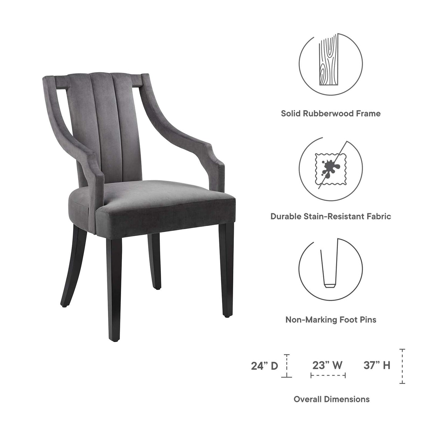 Virtue Performance Velvet Dining Chairs - Set of 2 Gray EEI-4554-GRY