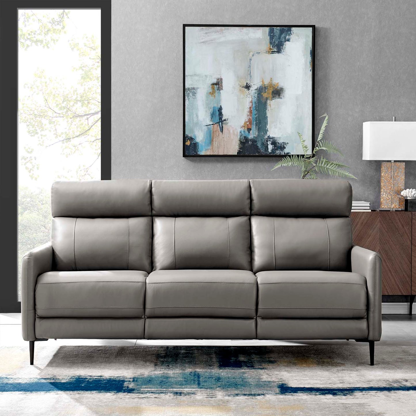 Huxley Leather Sofa Gray EEI-4561-GRY