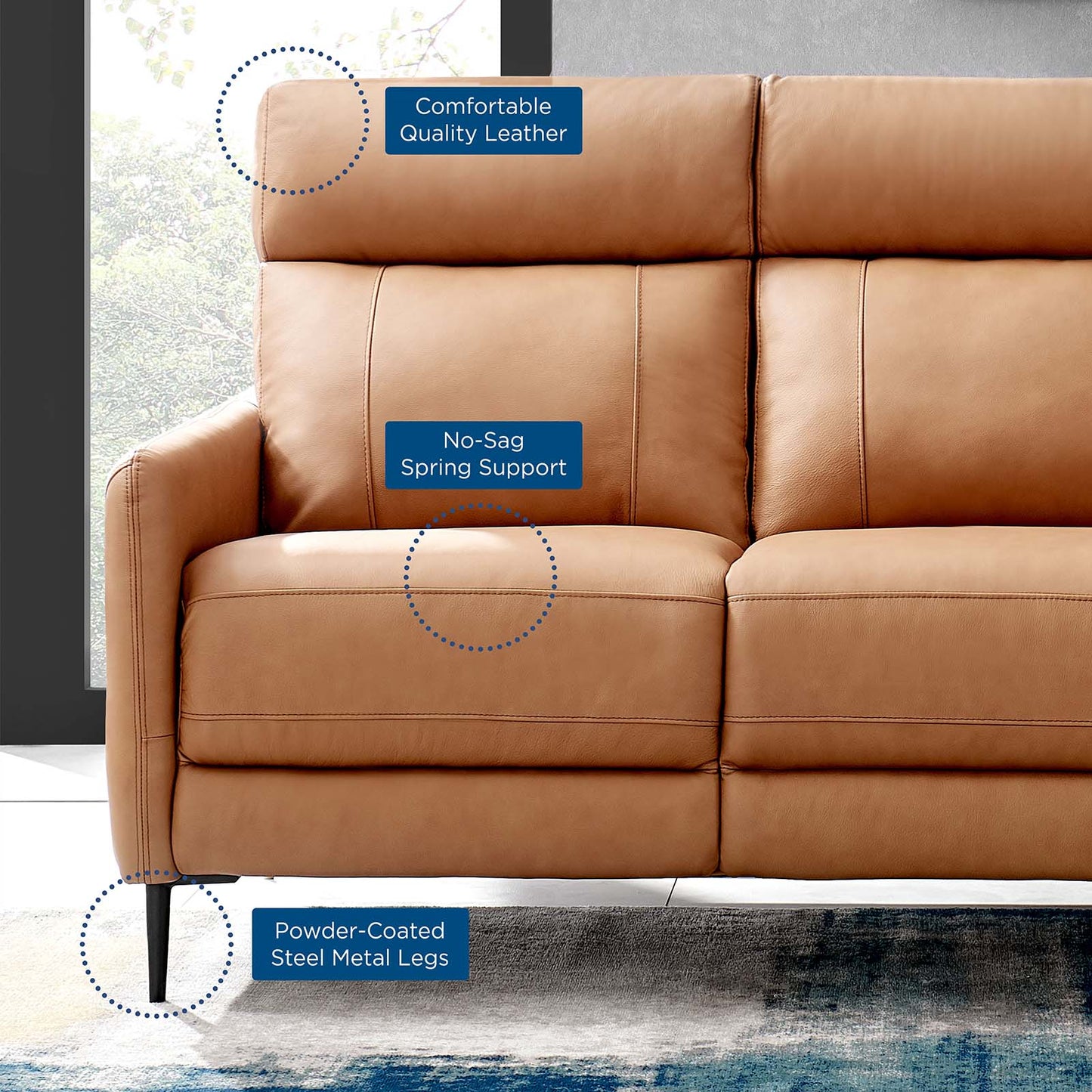 Huxley Leather Sofa Tan EEI-4561-TAN