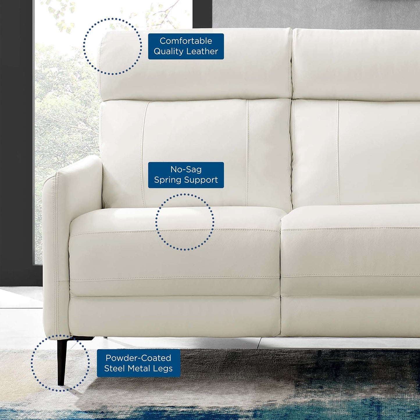 Huxley Leather Sofa White EEI-4561-WHI