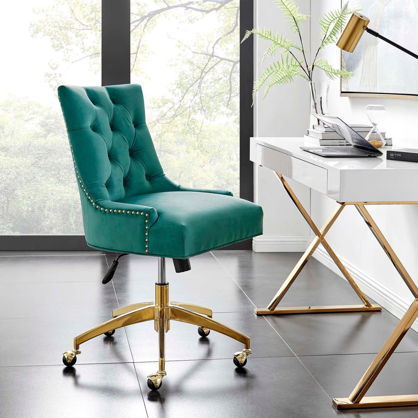 Regent Tufted Performance Velvet Office Chair Gold Teal EEI-4571-GLD-TEA