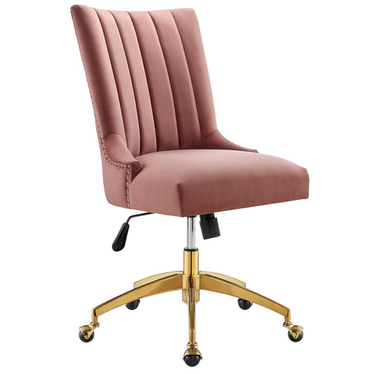 Empower Channel Tufted Performance Velvet Office Chair Gold Dusty Rose EEI-4575-GLD-DUS