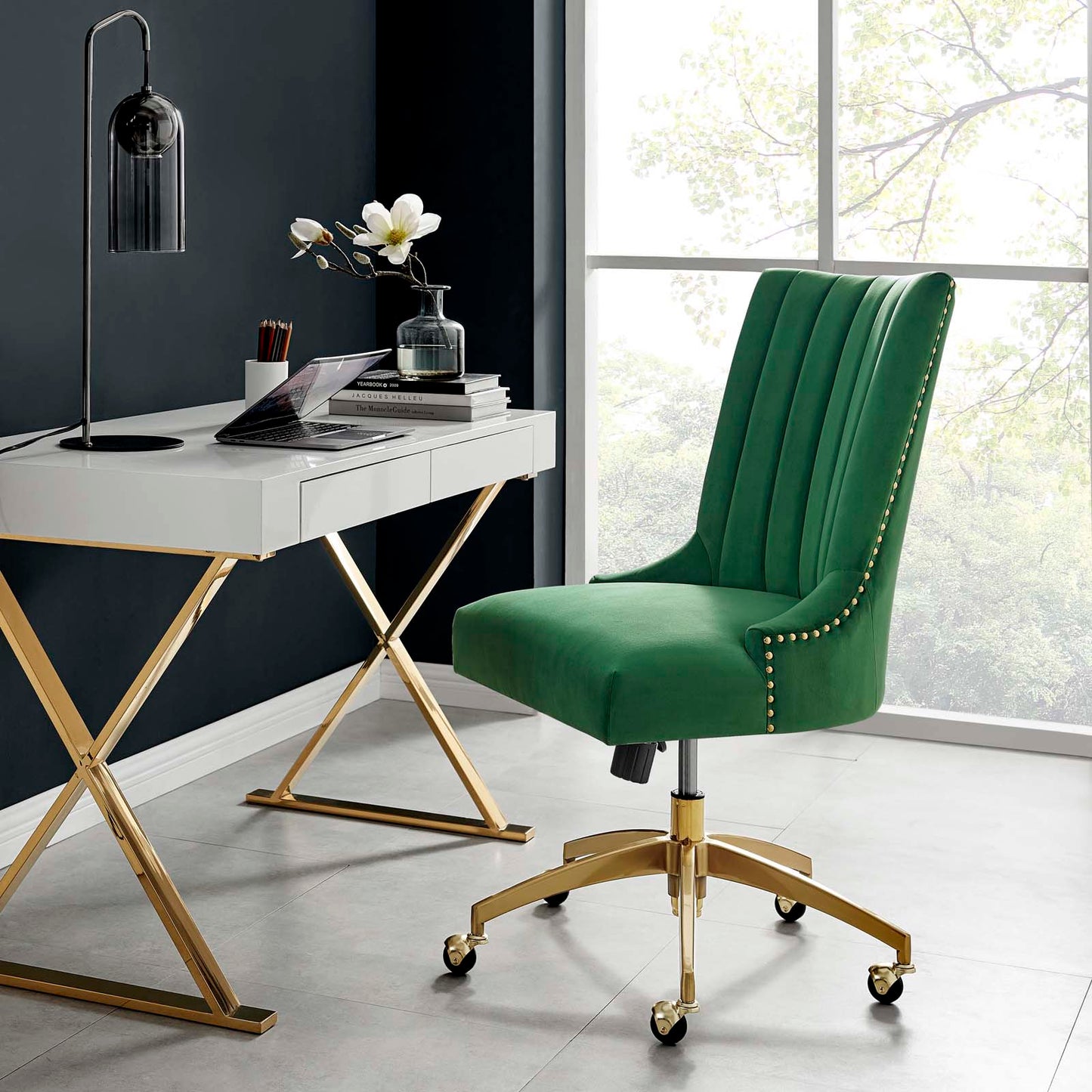 Empower Channel Tufted Performance Velvet Office Chair Gold Emerald EEI-4575-GLD-EME