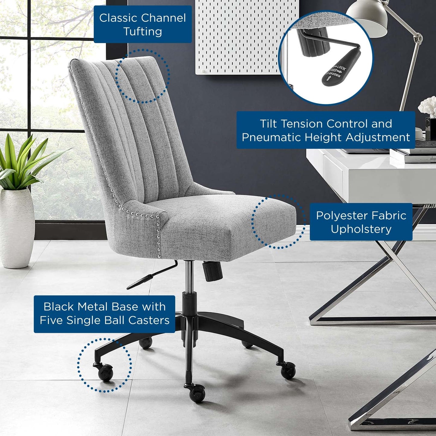 Empower Channel Tufted Fabric Office Chair Black Light Gray EEI-4576-BLK-LGR