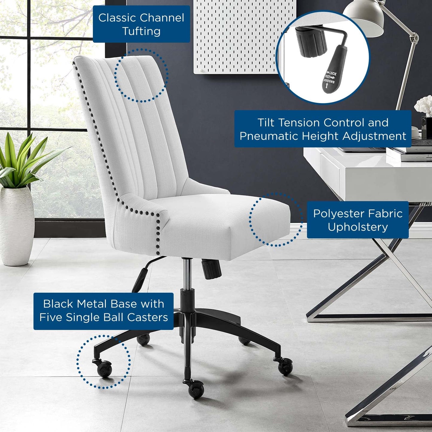 Empower Channel Tufted Fabric Office Chair Black White EEI-4576-BLK-WHI