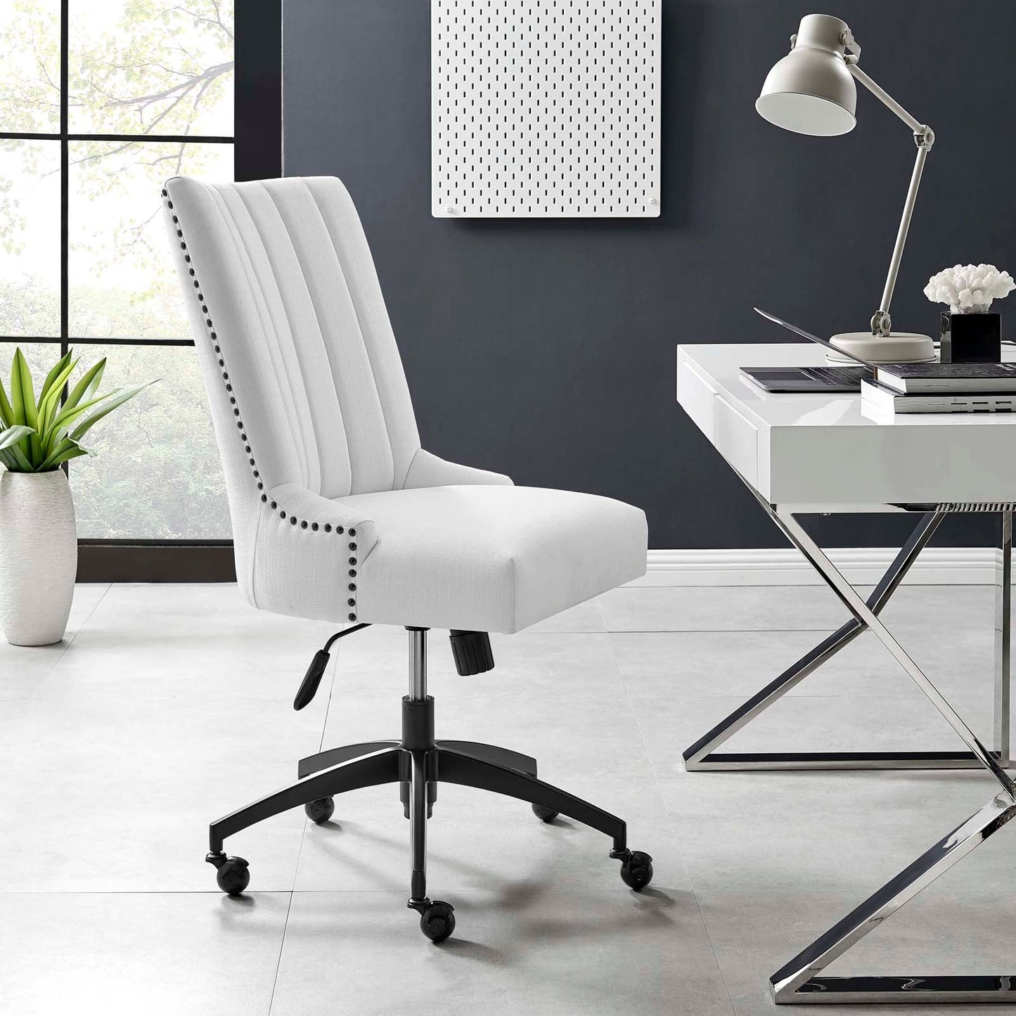 Empower Channel Tufted Fabric Office Chair Black White EEI-4576-BLK-WHI