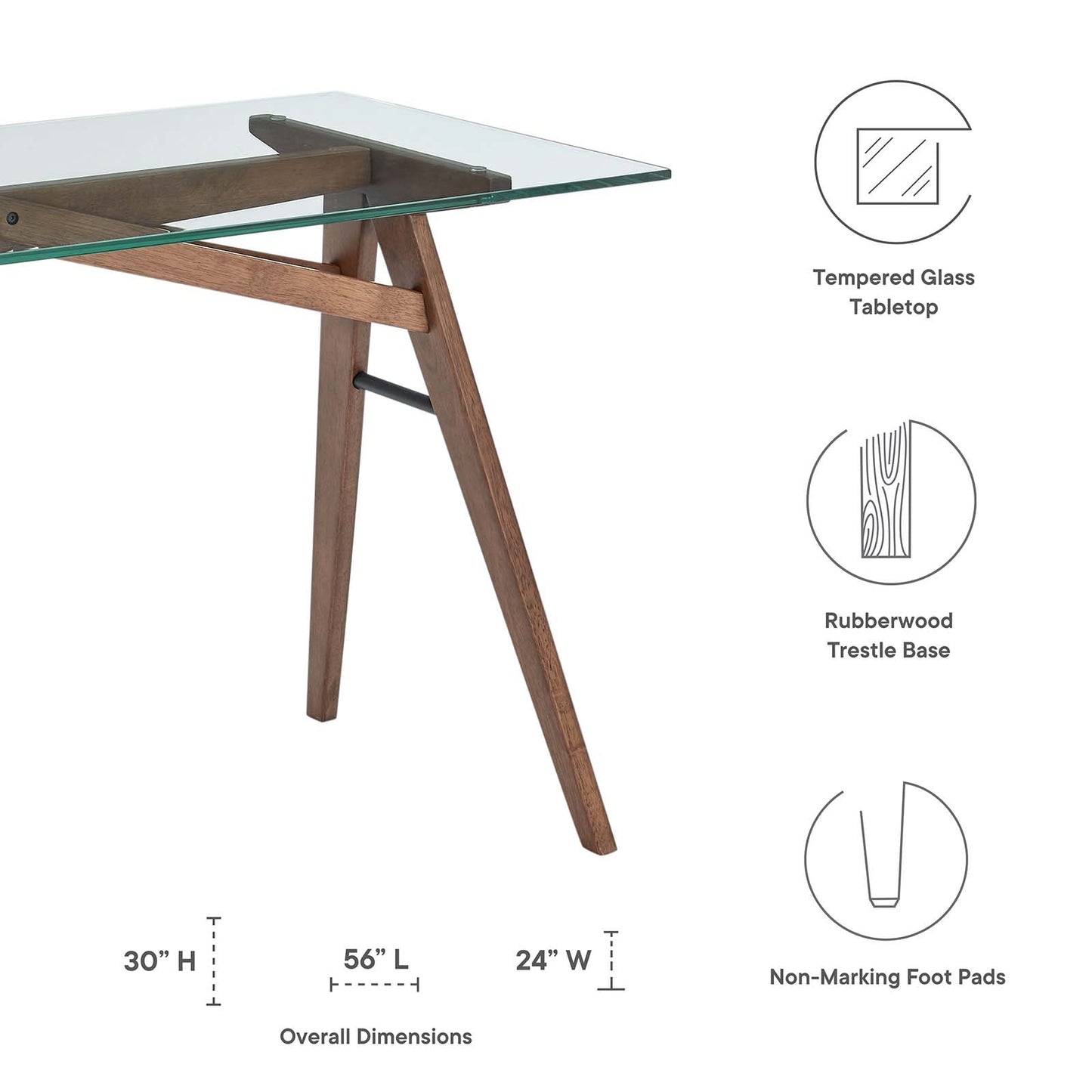 Steadfast Glass Top Office Desk Walnut EEI-4580-WAL