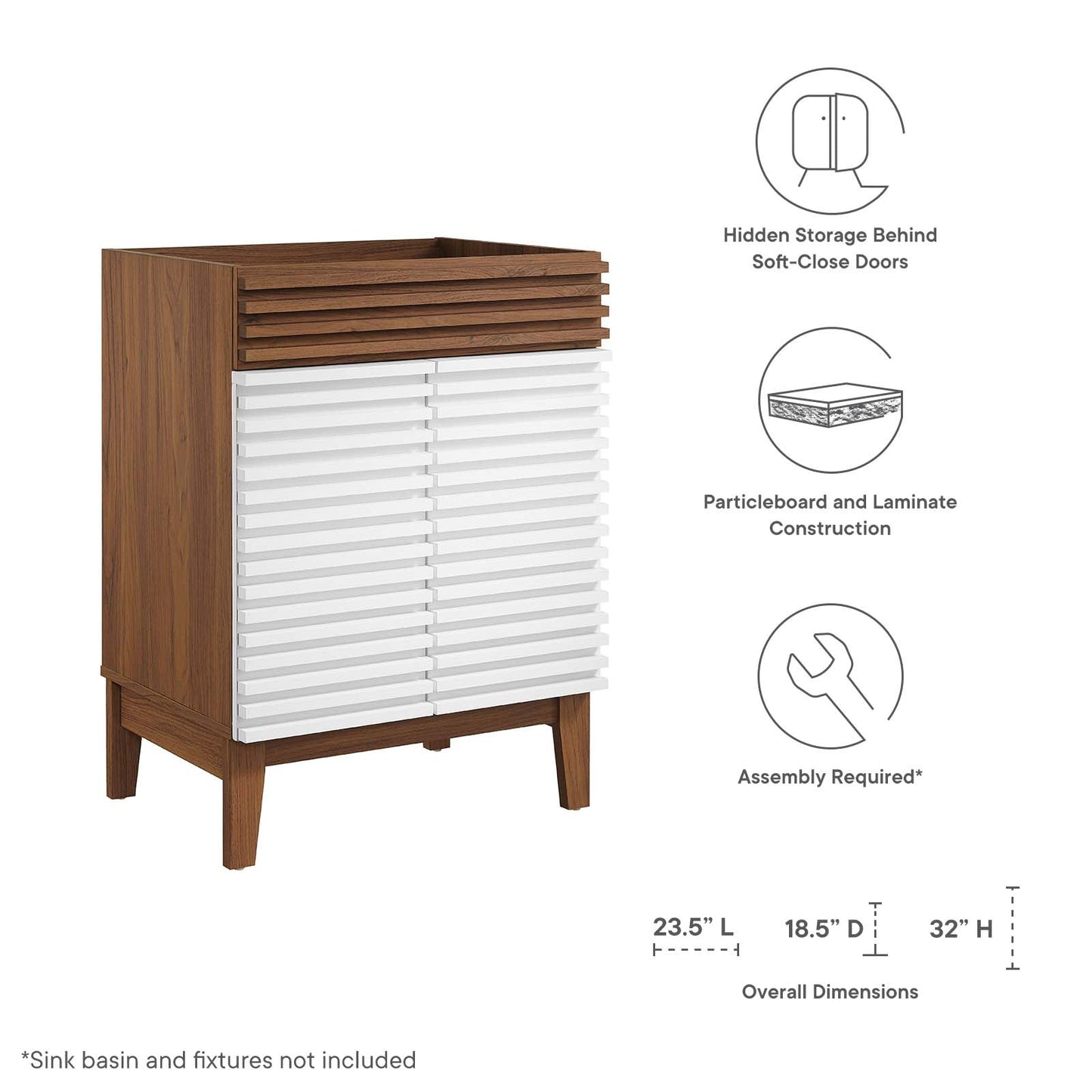 Render Bathroom Vanity Cabinet (Sink Basin Not Included) White Walnut EEI-4598-WHI-WAL