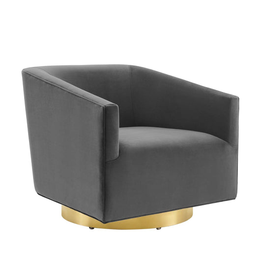 Twist Accent Lounge Performance Velvet Swivel Chair Gold Charcoal EEI-4626-GLD-CHA