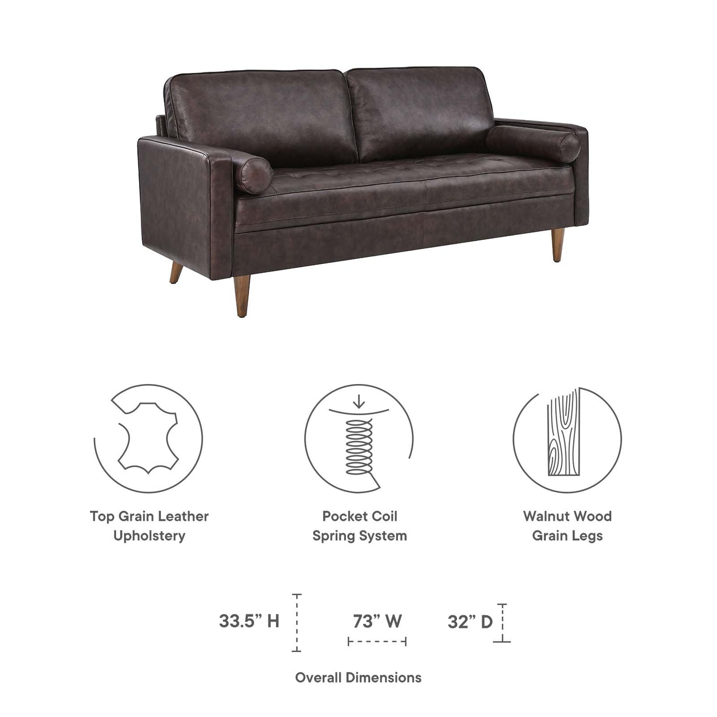 Valour Leather Sofa Brown EEI-4633-BRN