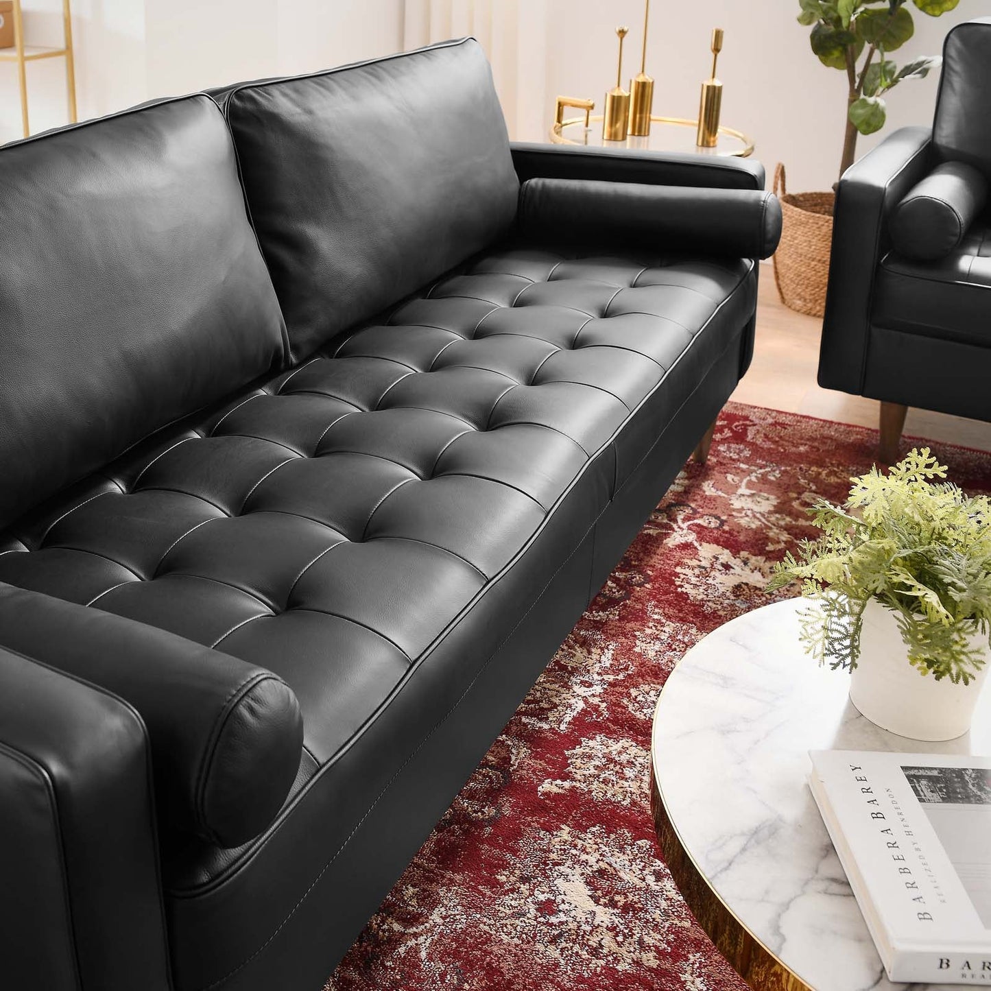 Valour 81" Leather Sofa Black EEI-4634-BLK