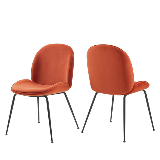 Scoop Black Powder Coated Steel Leg Performance Velvet Dining Chairs - Set of 2 Orange EEI-4635-ORA