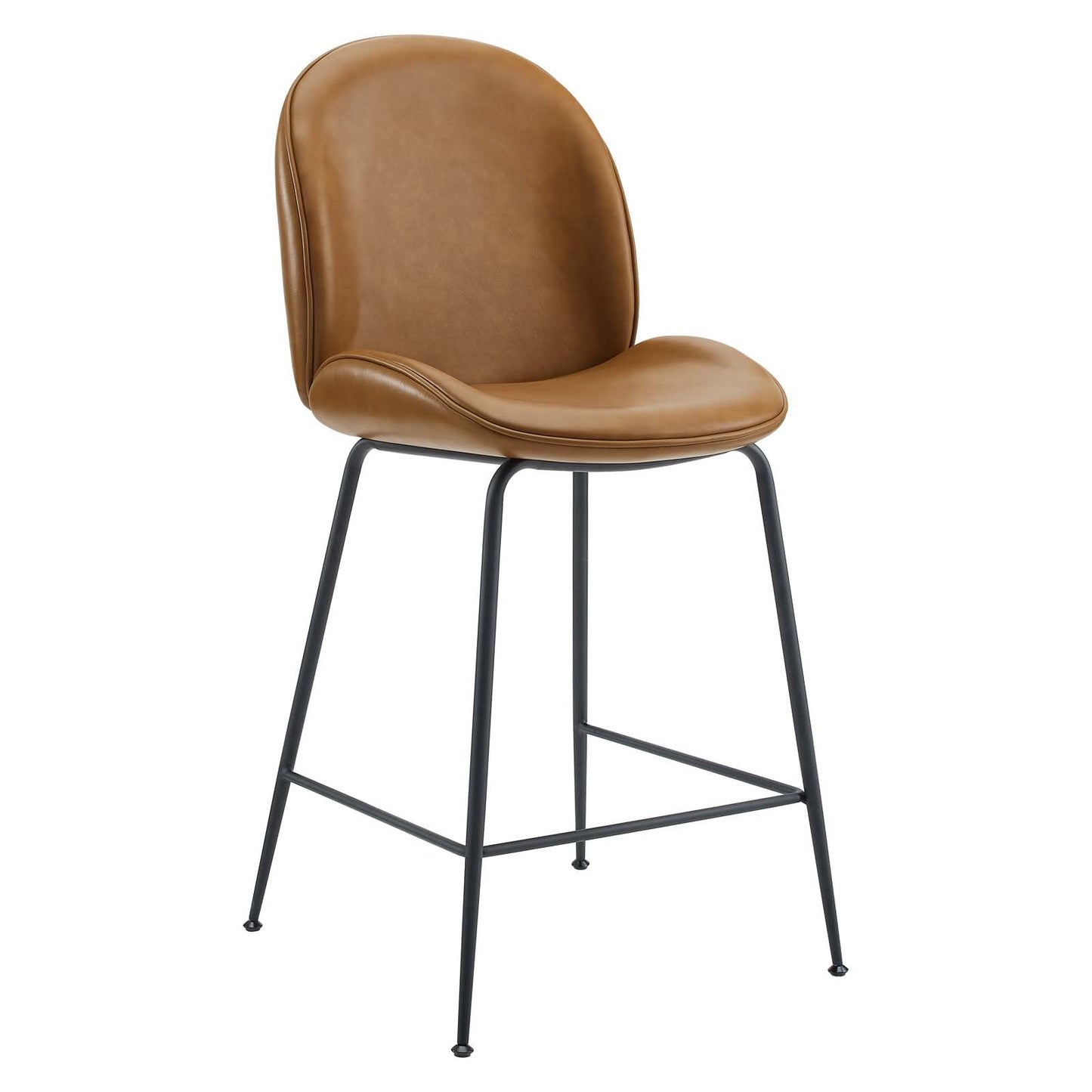 Scoop Black Powder Coated Steel Leg Vegan Leather Counter Stool Tan EEI-4638-TAN