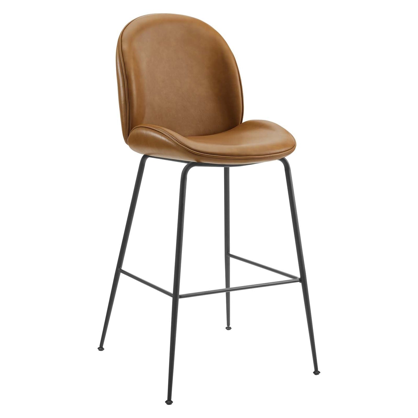 Scoop Black Powder Coated Steel Leg Vegan Leather Bar Stool Tan EEI-4640-TAN