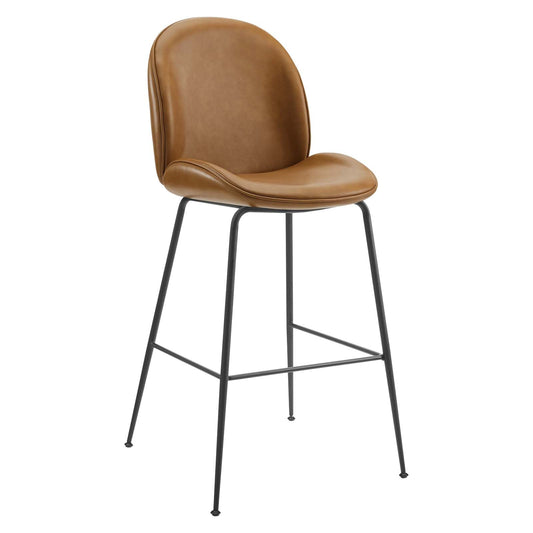 Scoop Black Powder Coated Steel Leg Vegan Leather Bar Stool Tan EEI-4640-TAN