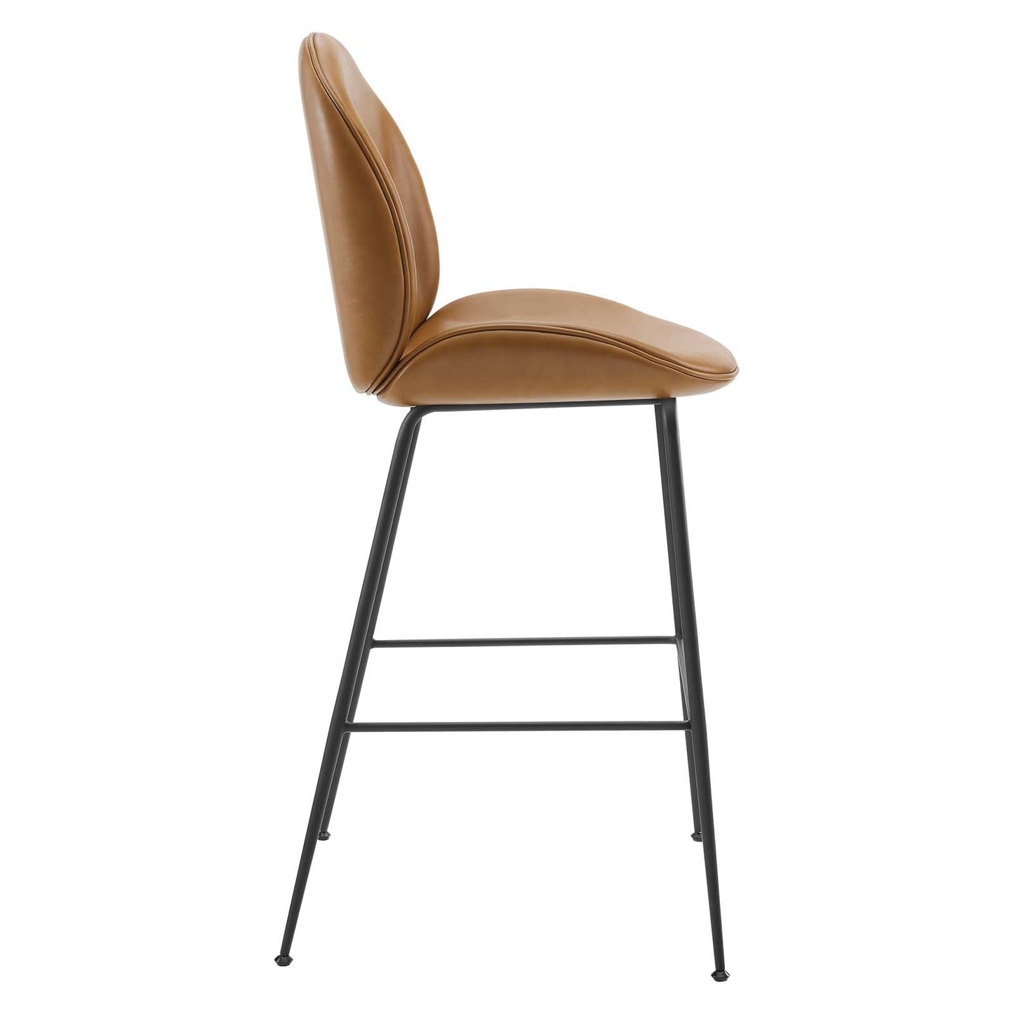 Scoop Black Powder Coated Steel Leg Vegan Leather Bar Stool Tan EEI-4640-TAN