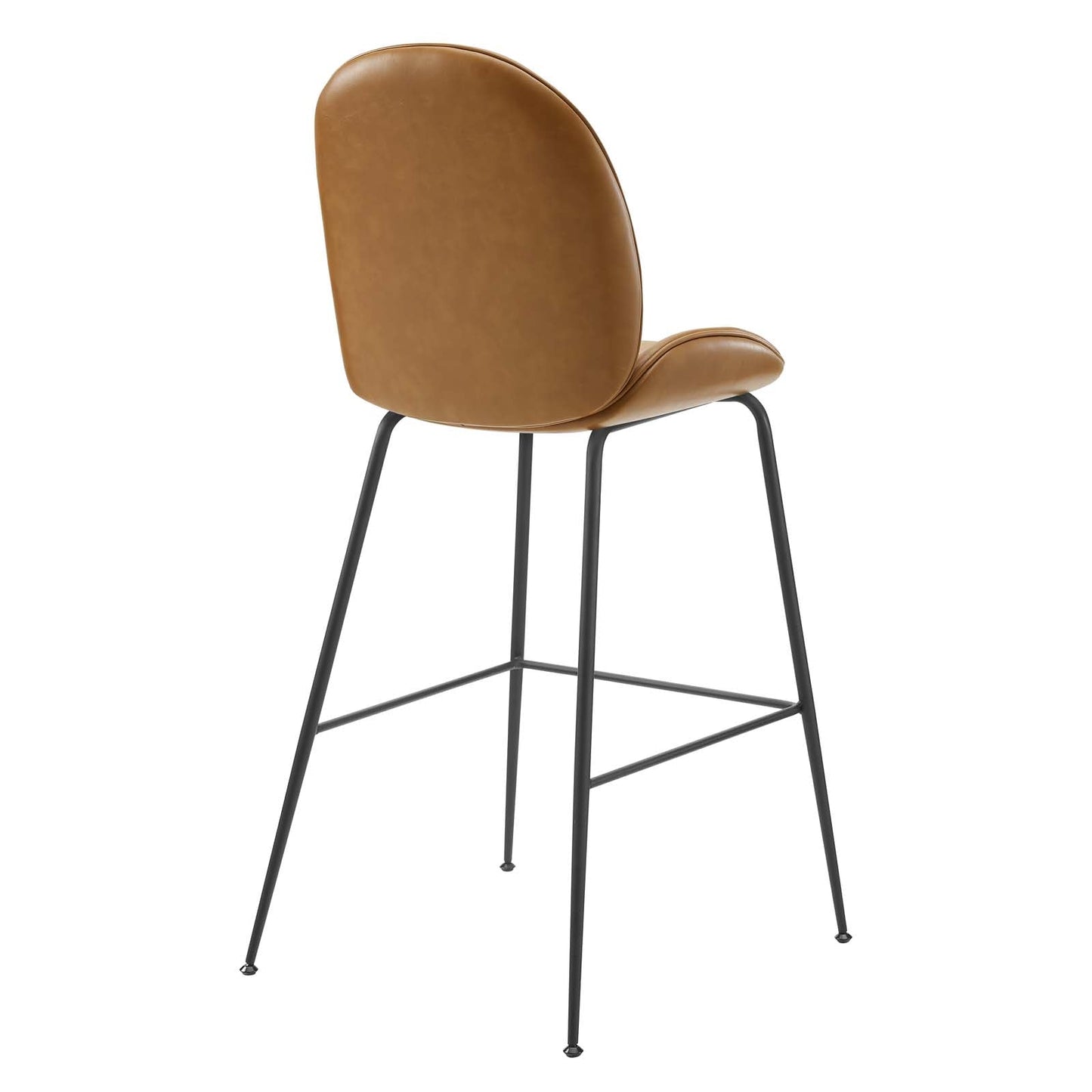 Scoop Black Powder Coated Steel Leg Vegan Leather Bar Stool Tan EEI-4640-TAN