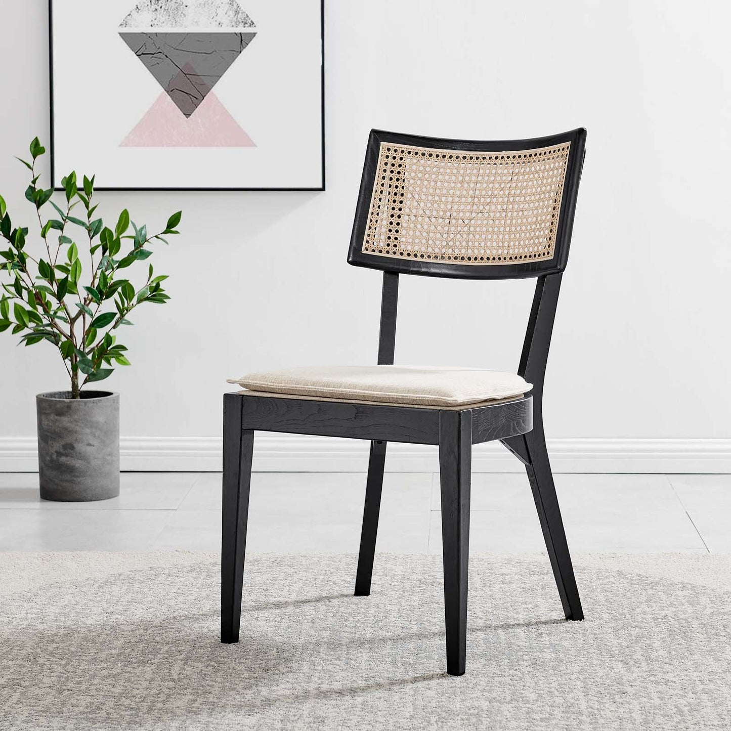 Caledonia Wood Dining Chair Black Beige EEI-4648-BLK-BEI