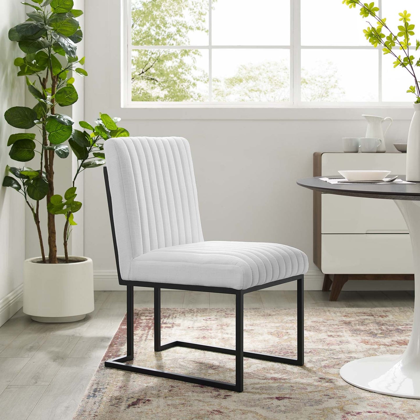 Indulge Channel Tufted Fabric Dining Chair White EEI-4652-WHI