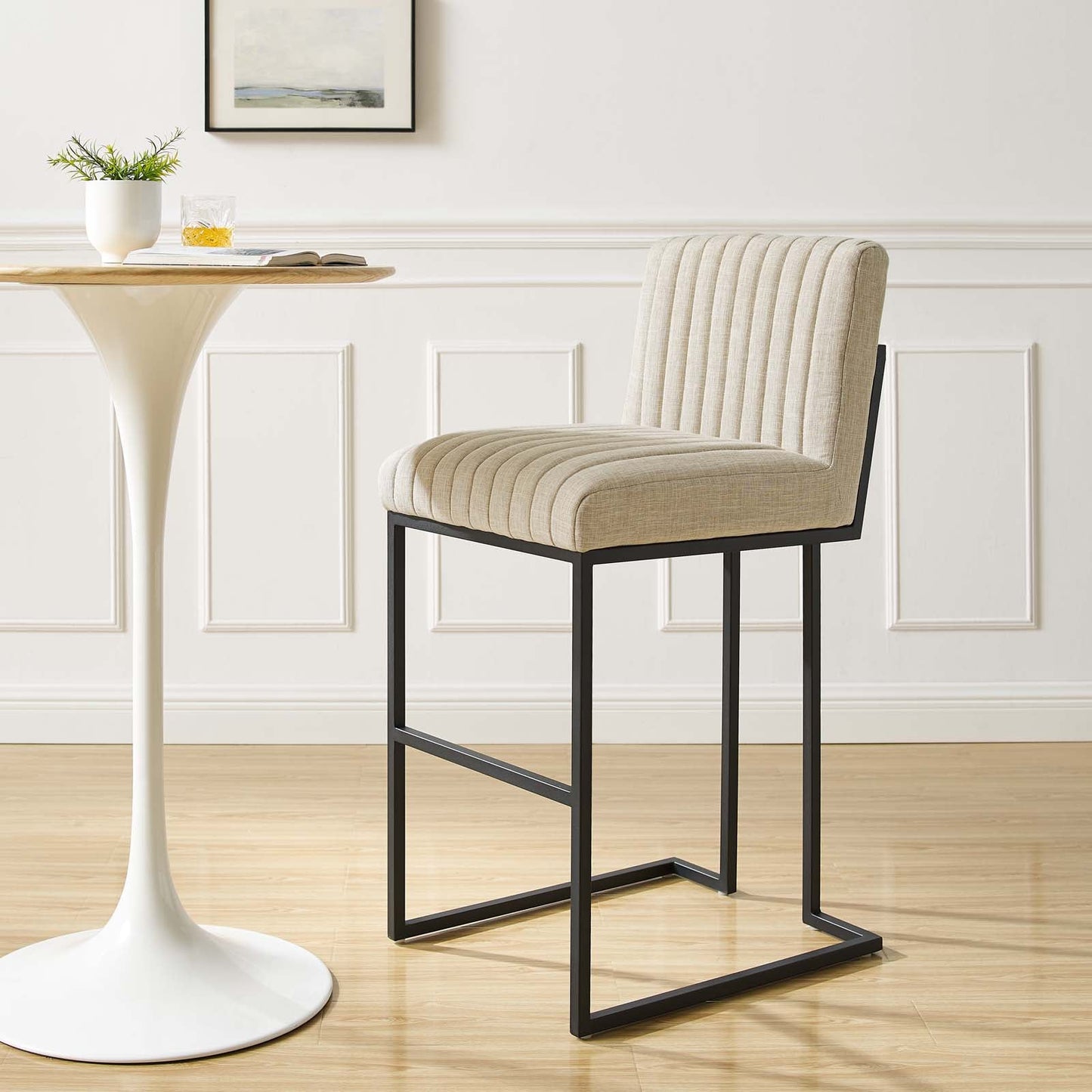 Indulge Channel Tufted Fabric Bar Stool Beige EEI-4654-BEI