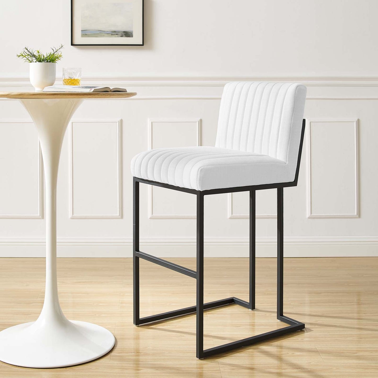 Indulge Channel Tufted Fabric Bar Stool White EEI-4654-WHI