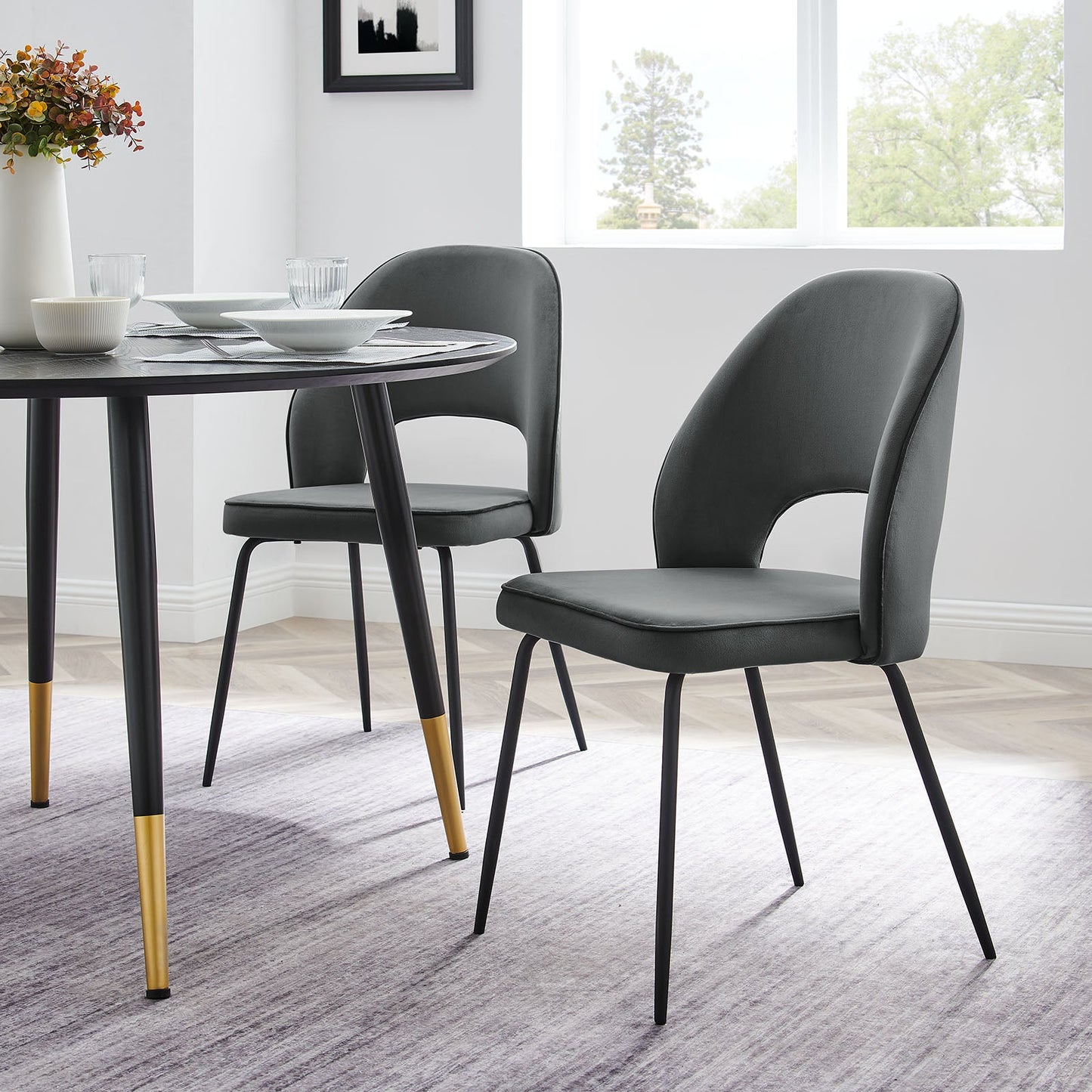 Nico Performance Velvet Dining Chair Set of 2 Black Gray EEI-4673-BLK-GRY