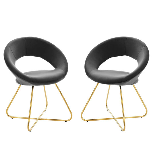 Nouvelle Performance Velvet Dining Chair Set of 2 Gold Charcoal EEI-4681-GLD-CHA