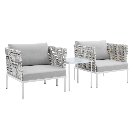 Harmony 3-Piece  Sunbrella® Basket Weave Outdoor Patio Aluminum Seating Set Taupe Gray EEI-4684-TAU-GRY-SET