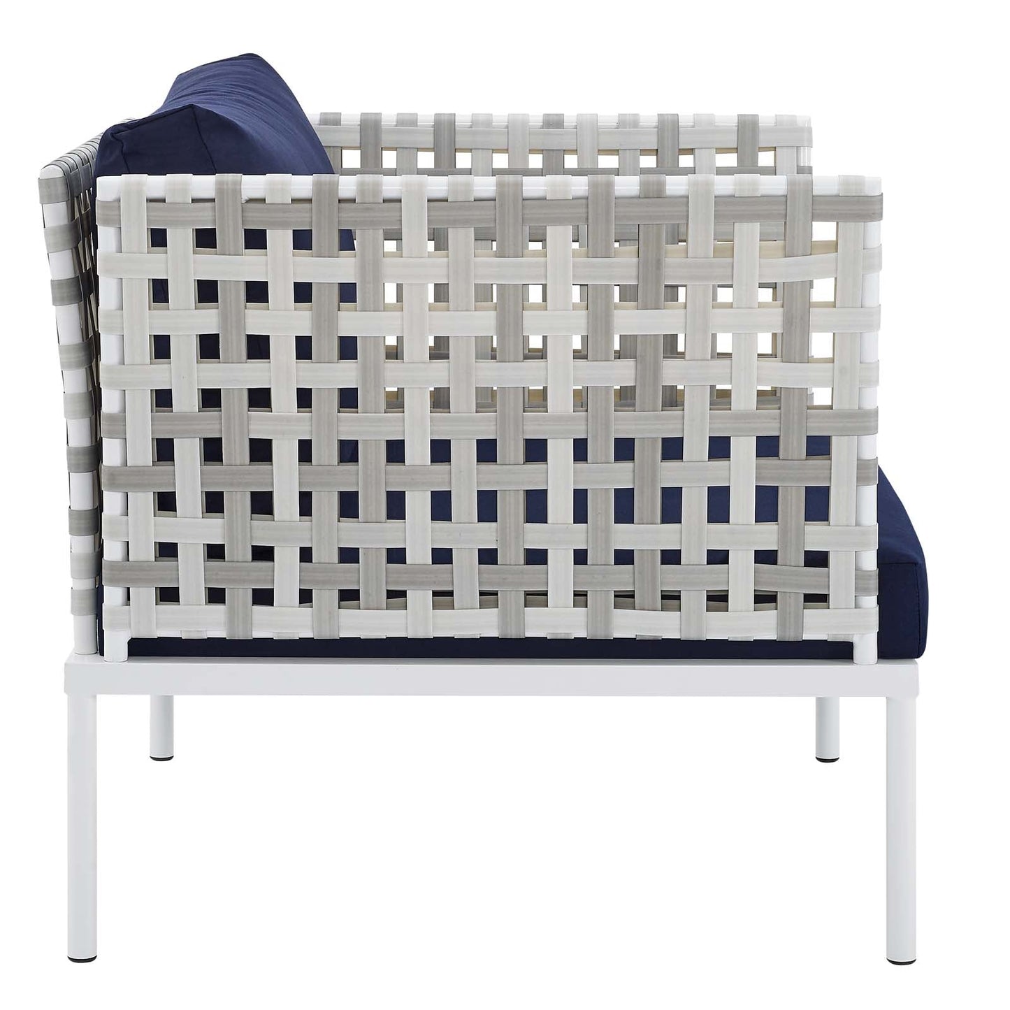 Harmony 3-Piece  Sunbrella® Basket Weave Outdoor Patio Aluminum Seating Set Taupe Navy EEI-4684-TAU-NAV-SET