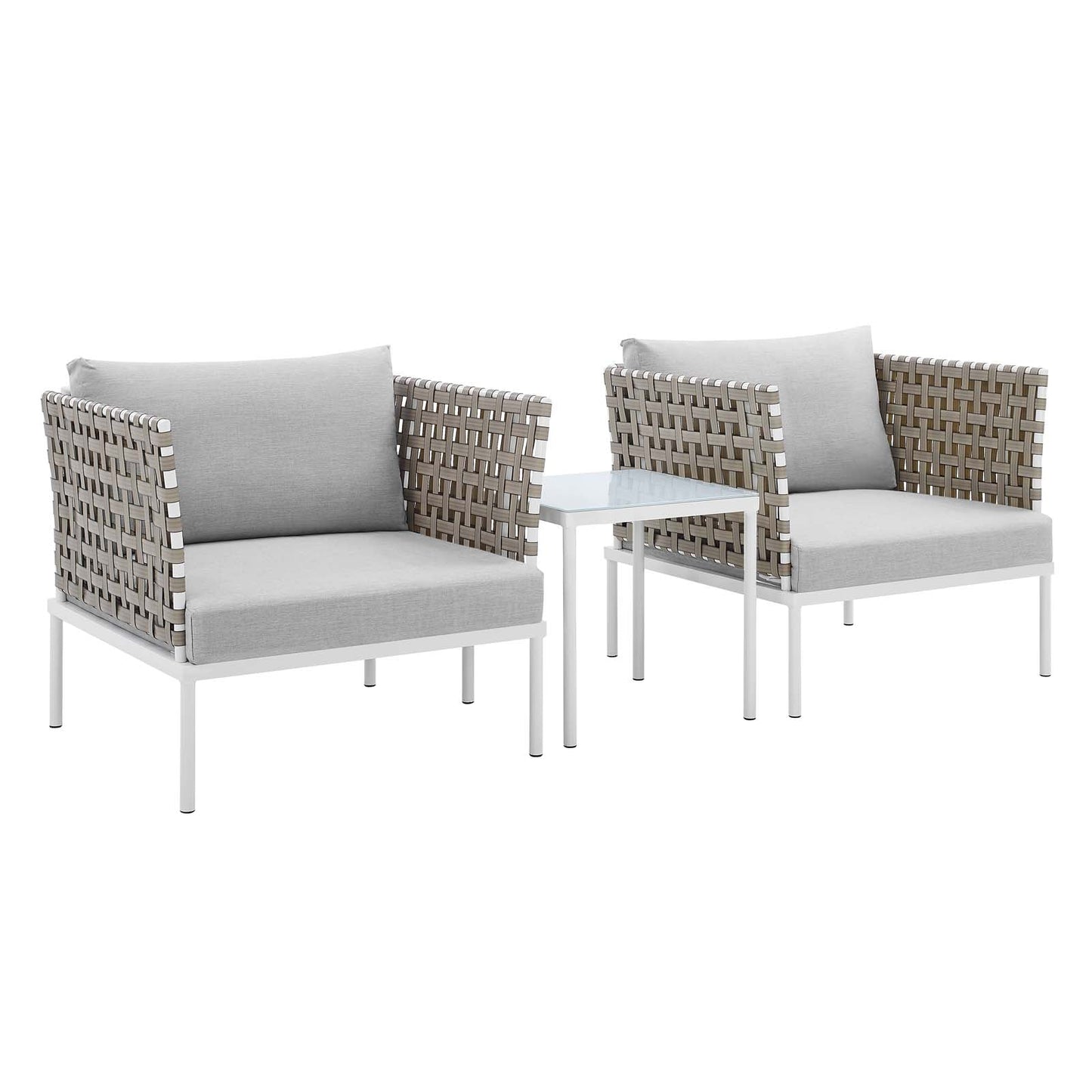 Harmony 3-Piece  Sunbrella® Basket Weave Outdoor Patio Aluminum Seating Set Tan Gray EEI-4685-TAN-GRY-SET