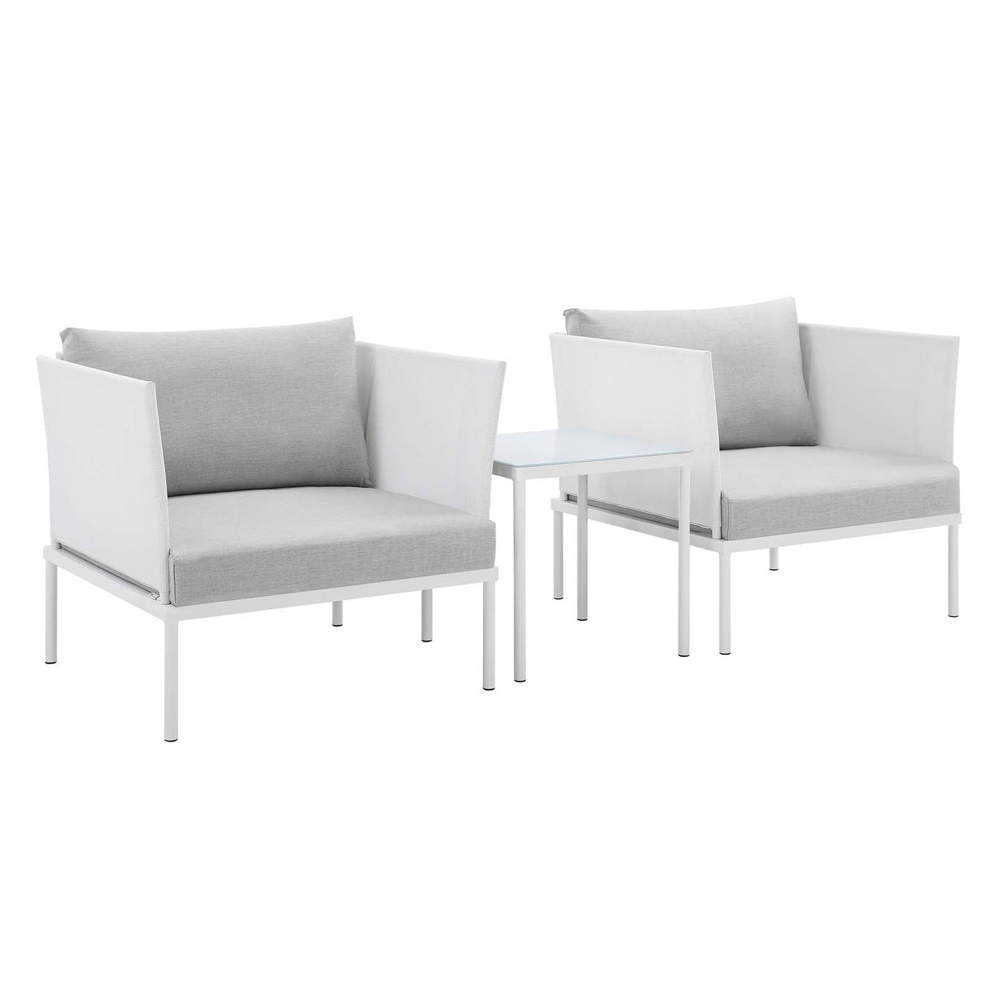 Harmony 3-Piece  Sunbrella® Outdoor Patio Aluminum Seating Set White Gray EEI-4686-WHI-GRY-SET