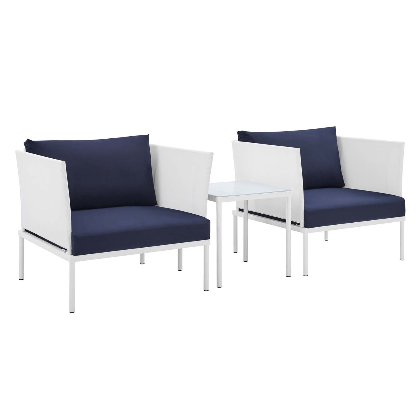 Harmony 3-Piece  Sunbrella® Outdoor Patio Aluminum Seating Set White Navy EEI-4686-WHI-NAV-SET