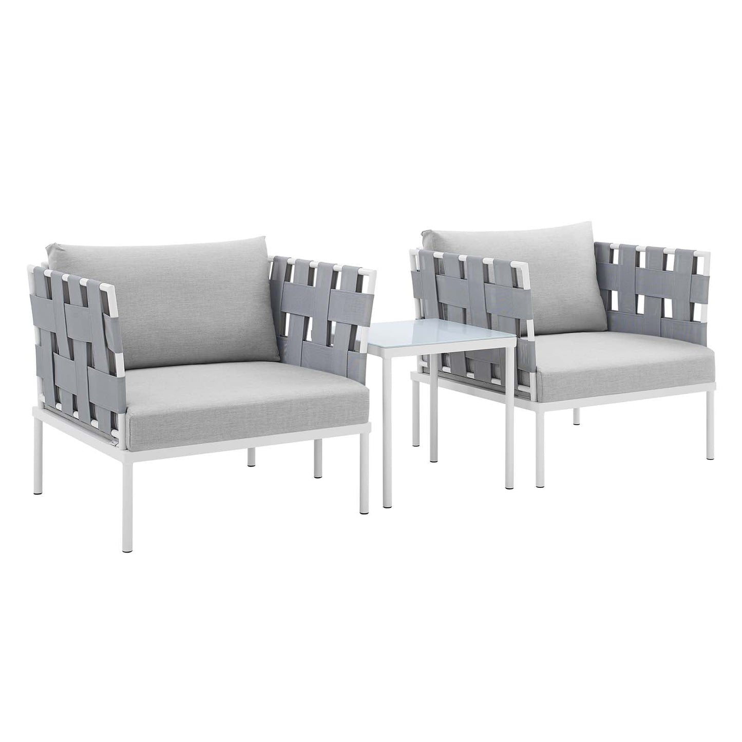 Harmony 3-Piece  Sunbrella® Outdoor Patio Aluminum Seating Set Gray Gray EEI-4687-GRY-GRY-SET