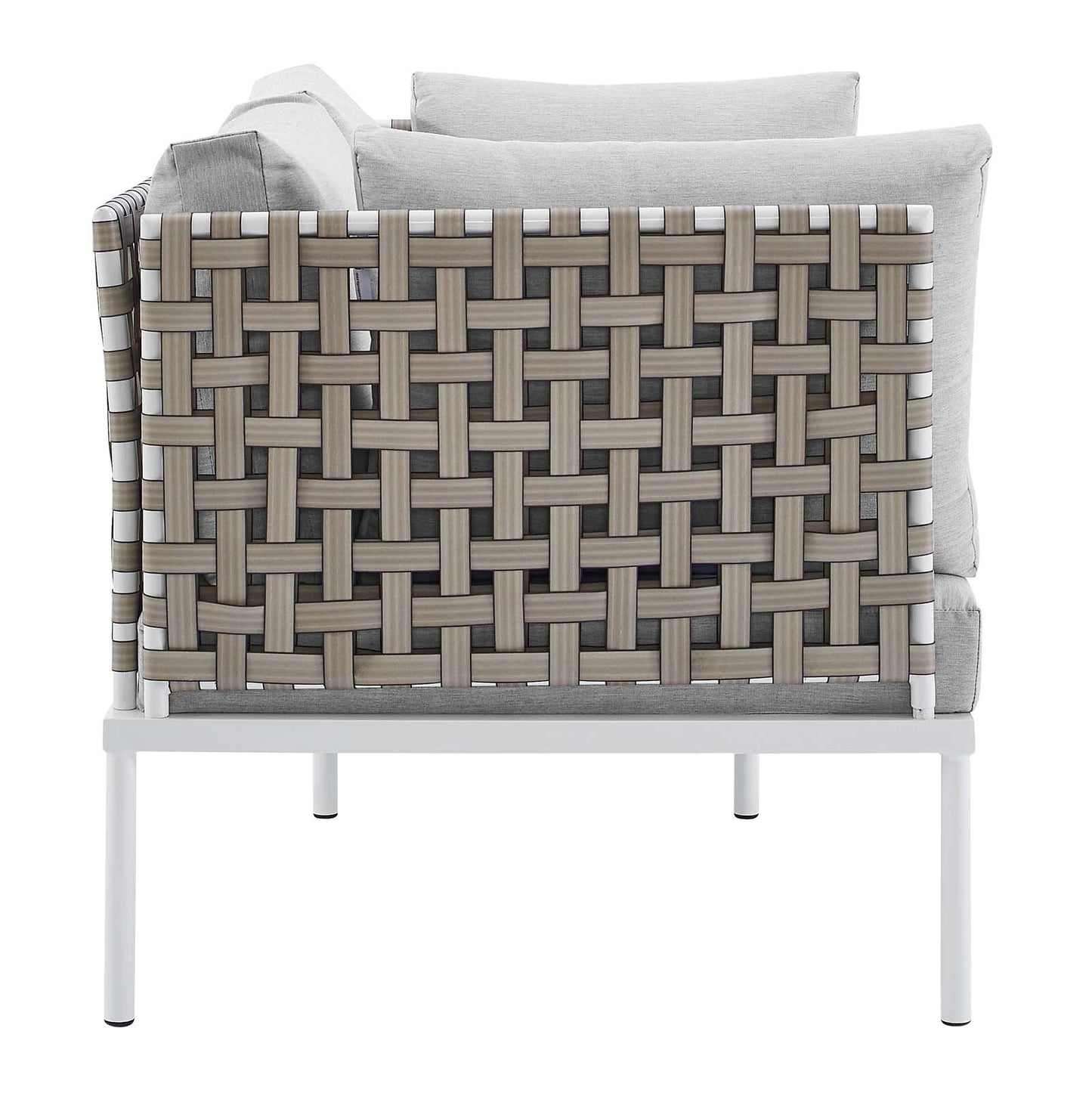 Harmony 4-Piece  Sunbrella® Basket Weave Outdoor Patio Aluminum Seating Set Tan Gray EEI-4689-TAN-GRY-SET